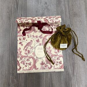 Sezane Olive Green Velvet Pouch with Floral Bag